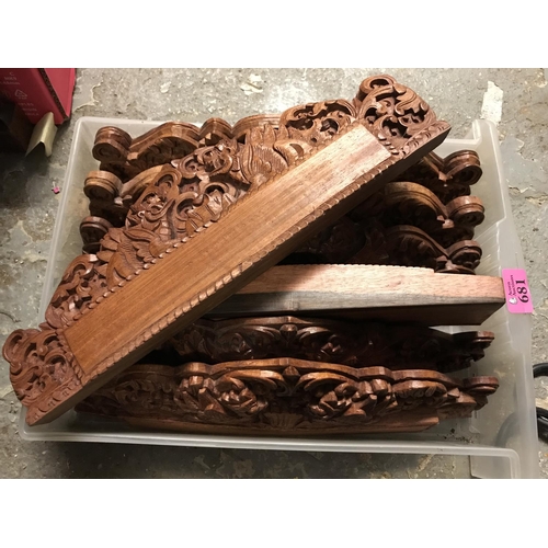 681 - QTY OF ORNATE WOODEN CARVED PLAQUES FOR NAMES ETC - 38CMS L X 10CMS