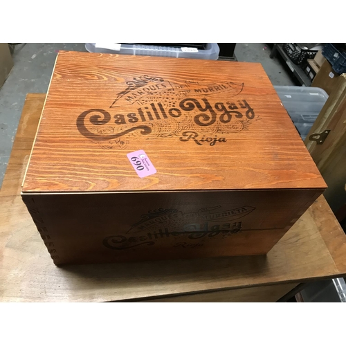 690 - WOODEN WINE BOX - 27CMS X 33CMS X 19CMS H