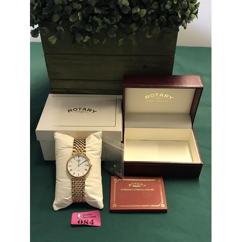 84 - LOVELY GENTS ROTARY WATCH WITH BRACELET STRAP WITH PAPERWORK IN ORIGINAL BOX AND OUTER BOX - WATCHES... 