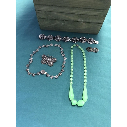 87 - QTY OF EARLY CUT STEEL JEWELLERY - A/F NECKLACE & PRETTY GREEN VINTAGE NECKLACE