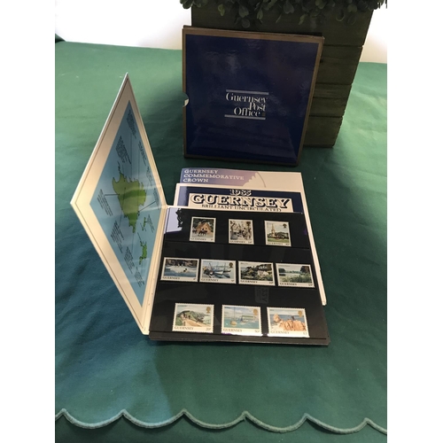 91 - 7 X SETS OF BAILIWICK OF GUERNSEY STAMPS FROM THE 1980s & 3 X SETS OF COMMEMORATIVE GUERNSEY COINS