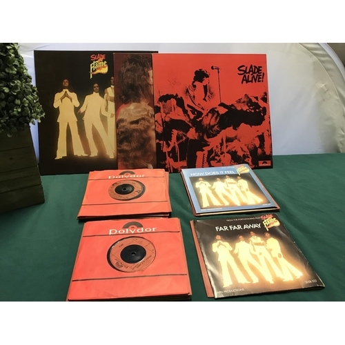 98 - 3 X SLADE LPs & 16 X 45s WITH 12 X BEING IN TEMPORARY SLEEVES