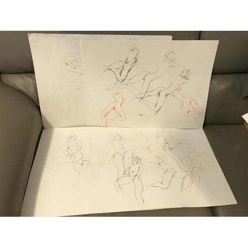 189 - 9 X PETER COLLINS NUDE SKETCHES - ALL ON STANLEY STUDIOS PAPER - C1970's + 6 X PRIVATE VIEWING INVIT... 