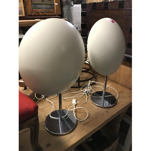 222 - PAIR OF RETRO CIRCULAR LIGHTS ON CHROME STANDS & METAL SHADES - STAND 65CMS H X 40CMS DIAM  - ELECTR... 
