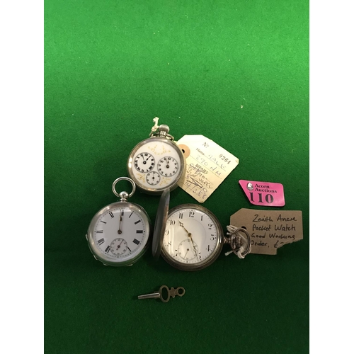 110 - LOVELY POCKET WATCH WITH 3 DIALS, ZENITH POCKET WATCH 