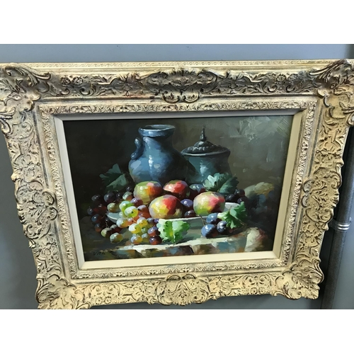 13 - FRAMED OIL ON CANVAS OF STILL LIFE - SIGNED W. MILLS - 56CMS X 50CMS