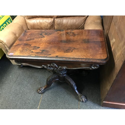 14 - LOVELY EARLY WALNUT GAMES TABLE WITH SWIVEL TOP - SOME SIGNS OF WEAR ETC - CLOSED 95CMS X 46CMS - OP... 