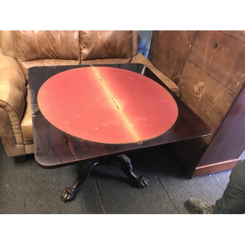 14 - LOVELY EARLY WALNUT GAMES TABLE WITH SWIVEL TOP - SOME SIGNS OF WEAR ETC - CLOSED 95CMS X 46CMS - OP... 