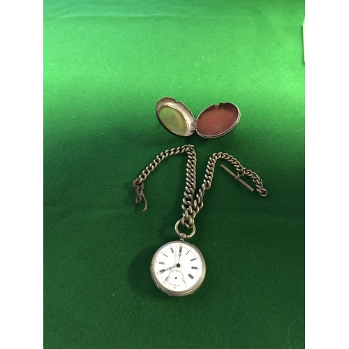 142 - LOVELY FRENCH POCKET WATCH WITH WEATHERPROOF CASE & CHAIN - WATCHES & CLOCKS ARE NOT TESTED