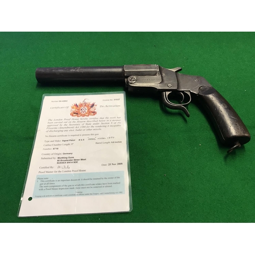 175 - WW1 GERMAN SIGNAL PISTOL BY HEBEL - MODEL 1894 - WITH DEACT CERT