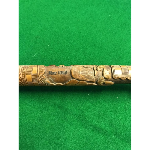 178 - VERY ORNATE CARVED WALKING STICK - INSCRIBED REV. J.A BRINKWORTH SAFFRON WALDEN ESSEX, FROM MEXICO C... 