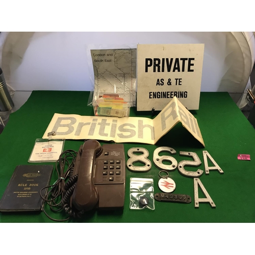 180 - QTY OF COLLECTABLE BRITISH RAIL ITEMS INC TELEPHONE, MAP ETC, ETC,