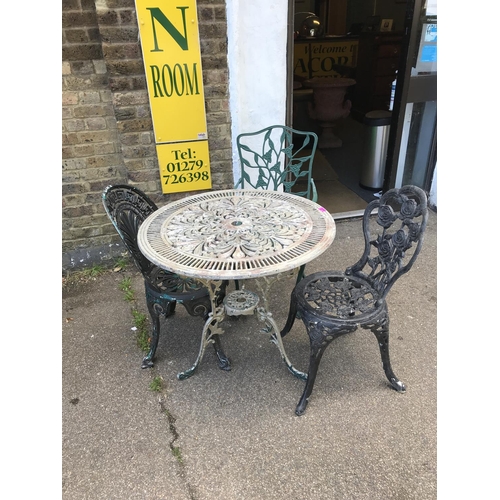 23 - GARDEN TABLE WITH 3 X DIFFERENT CHAIRS - IN USED CONDITION - COLLECTION ONLY OR ARRANGE OWN COURIER