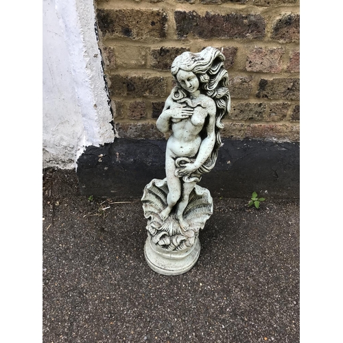 24 - LOVELY STONE GARDEN STATUE OF VENUS WITH SHELL - 60CMS H - COLLECTION ONLY OR ARRANGE OWN COURIER