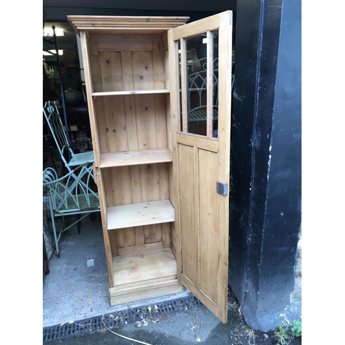 33 - LOVELY VINTAGE PINE SINGLE DOOR PART GLAZED CUPBOARD WITH SHELVES INSIDE - 56CMS W X 185CMS H - COLL... 