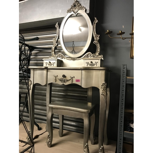 38 - LOVELY SMALL SILVER COLOURED DRESSING TABLE - 80CMS W X 40CMS D X 160CMS H + MATCHING STOOL - COLLEC... 