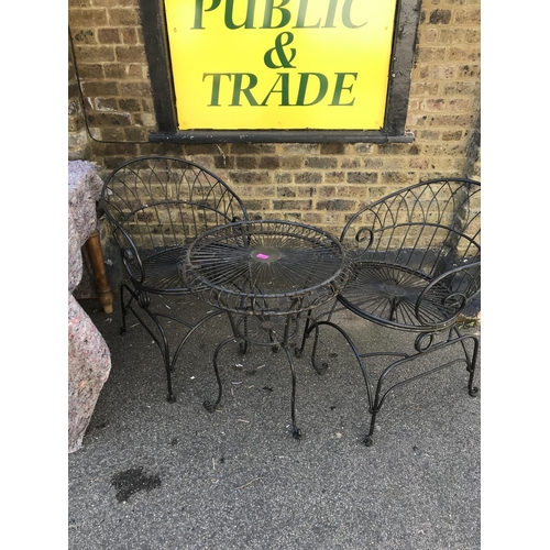 4 - LOVELY BLACK METAL GARDEN TABLE & 2 X CHAIRS - USED CONDITION - COLLECTION ONLY OR ARRANGE OWN COURI... 