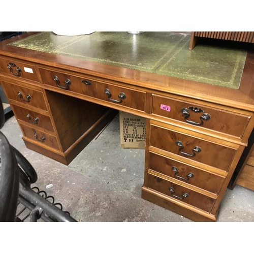 51 - LOVELY DESK WITH 9 DRAWERS GREEN LEATHER TOP - COMES IN 3 SEACTIONS - 140CMS L X 78CMS H X 75CMS D -... 