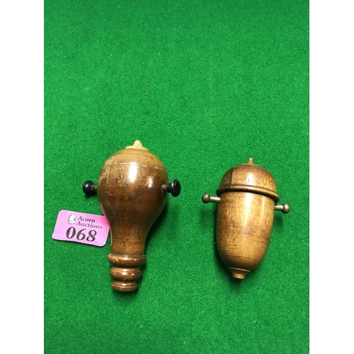 68 - 2 X EARLY WOODEN TREEN HANGING LIGHT FITTINGS