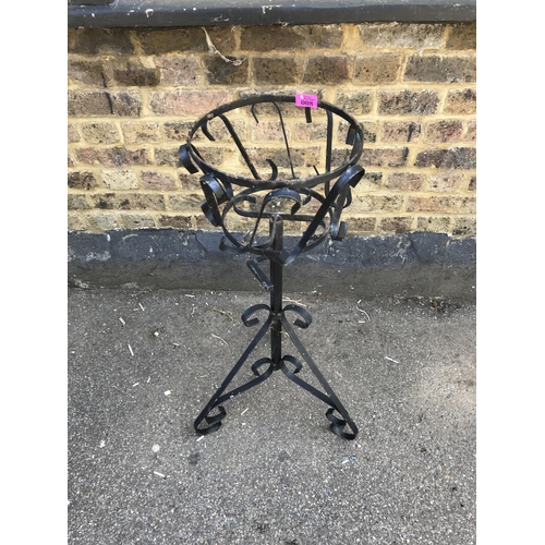 8 - BLACK METAL ORNATE GARDEN POT STAND - 80CMS H