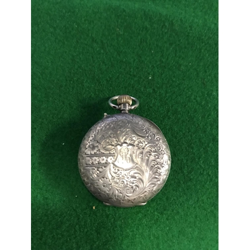 83 - LOVELY VINTAGE LADIES SILVER POCKET WATCH WITH PRETTY FACE - CLOCKS AND WATCHES ARE NOT TESTED