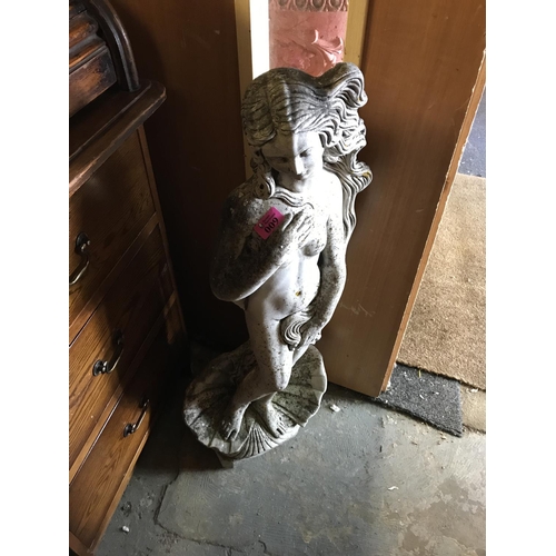 9 - LOVELY STONE GARDEN STATUE OF VENUS WITH SHELL - 85CMS H - COLLECTION ONLY OR ARRANGE OWN COURIER