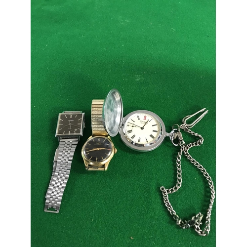 816 - SEKONDA POCKET WATCH 18 JEWELS & CHAIN, SEKONDA 21 JEWLS WATCH & XOFFOX 17 JEWELLS WATCH - CLOCKS AN... 