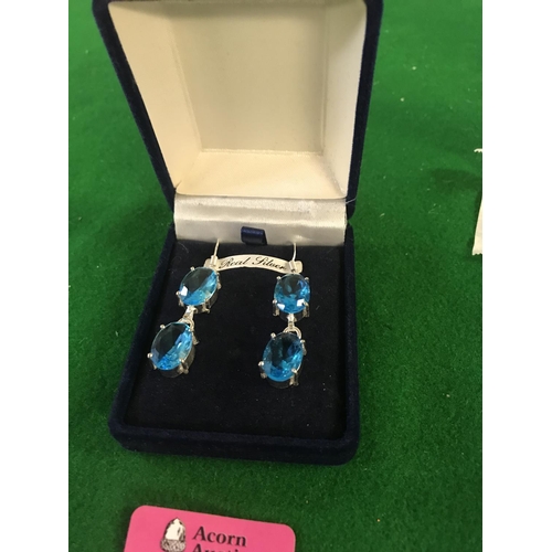 816B - PAIR OF 925 SILVER & AQUAMARINE EARINGS - BOXED