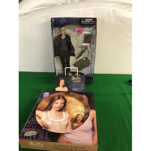 901 - BOXED BUFFY THE VAMPIRE SLAYER FIGURE & BOXED COLLECTORS PLATE