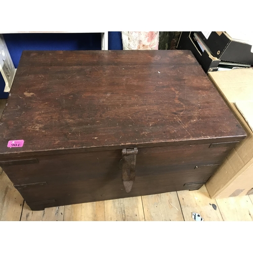 904B - LARGE WOODEN TRUNK WITH METAL STRAPPING - DATED 1875 - 76CMS X 53CMS X 45CMS H - COLLECTION ONLY OR ... 