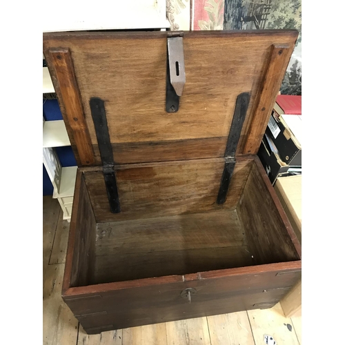 904B - LARGE WOODEN TRUNK WITH METAL STRAPPING - DATED 1875 - 76CMS X 53CMS X 45CMS H - COLLECTION ONLY OR ... 