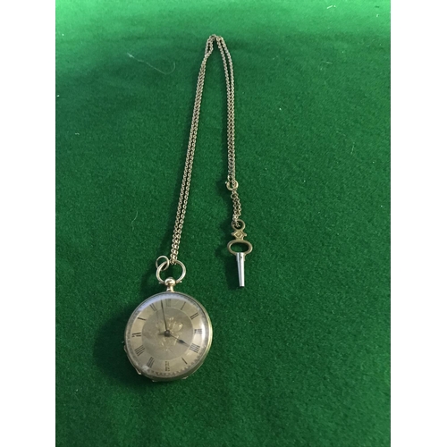 113 - LOVELY 14K GOLD POCKET WATCH WITH KEY ON METAL CHAIN - WATCHES & CLOCKS ARE NOT TESTED