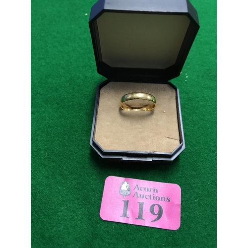119 - 22CT GOLD WEDDING BAND - WEIGHT 3.5GRMS - BOX FOR DISPLAY PURPOSE ONLY