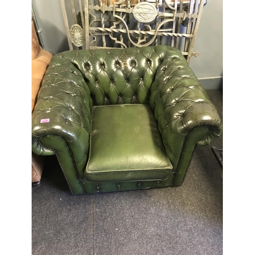 12 - GREEN CHESTERFIELD CHAIR - DOES SHOW SIGNS OF WEAR  - COLLECTION ONLY OR ARRANGE OWN COURIER