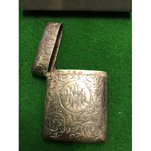 124 - VERY ORNATE SILVER HALLMARKED VESTA WITH MONOGRAMMED FRONT - WEIGHT 30GRMS - 5CMS X 4CMS - GREAT CON... 