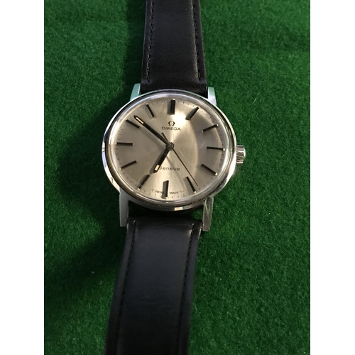 128 - GENTS OMEGA GENEVE WATCH WITH PRESENTATION INSCRIPTION ON BACK - WATCHES & CLOCKS ARE NOT TESTED