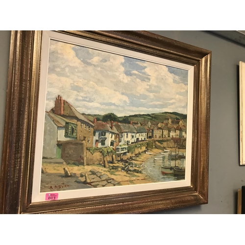 13 - FRAMED VINTAGE OIL ON CANVAS OF A CORNISH HARBOUR SCENE - SIGNED R.D. BURT - 80CMS X 70CMS - COLLECT... 