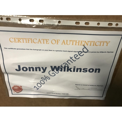 16 - FRAMED & GLAZED JOHNNY WILKINSON SIGNED RUGBY SHIRT - CERTIFICATE OF AUTHENTICITY ON THE REVERSE - 6... 