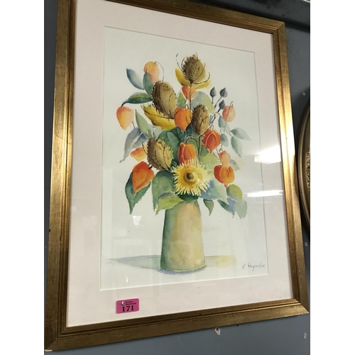 171 - FRAMED & GLAZED WATERCOLOUR - SIGNED L. RAYNER - DATED 2008 - 50CMS X 65CMS