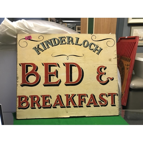 176 - WOODEN HAND PAINTED KINDERLOCH BED & BREAKFAST SIGN - 62CMS X 51CMS