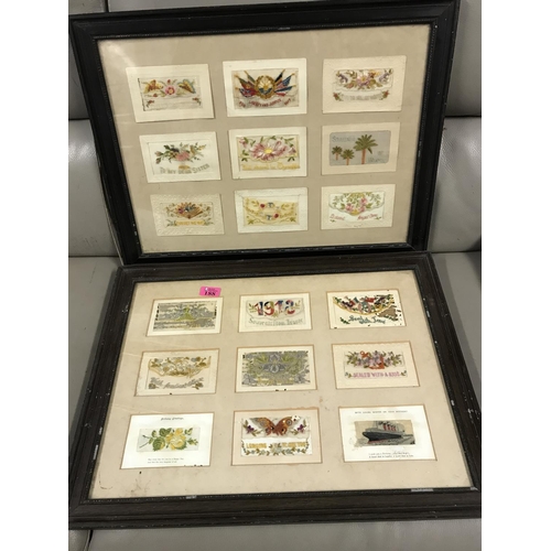 188 - 2 X FRAMED & GLAZED PICTURES OF WW1 SILK CARDS - 62CMS X 47CMS - COLLECTION ONLY OR ARRANGE OWN COUR... 