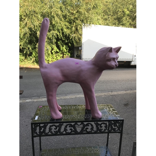 2 - VERY LARGE FIBREGLASS PINK CAT - APPROX OVERALL LENGTH 70CMS X H100CMS - COLLECTION ONLY OR ARRANGE ... 