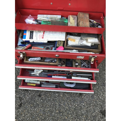 27 - VERY HEAVY TOOL BOX WITH VARIOUS ENGINEERING TOOLS ETC - COLLECTION ONLY OR ARRANGE OWN COURIER