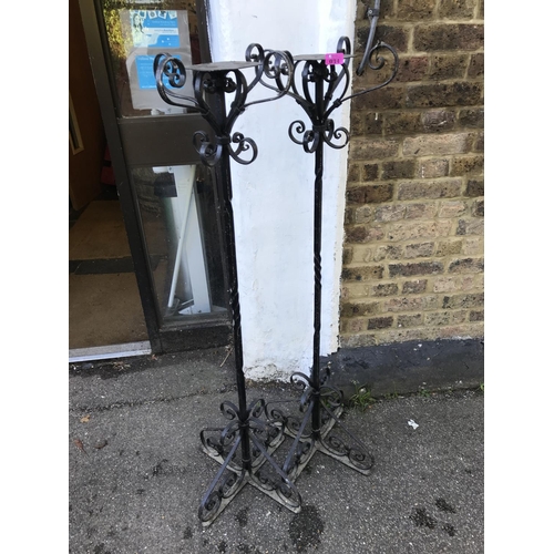 34 - PAIR OF LOVELY BLACK WROUGHT IRON STANDS FOR PLANTS OR CANDLES - 130CMS H - COLLECTION ONLY OR ARRAN... 