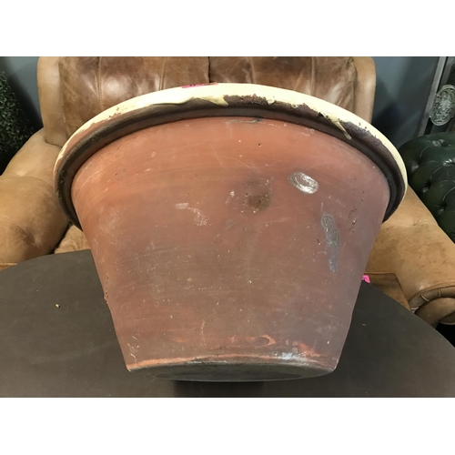 38 - VERY LARGE EARLY EARTHENWARE / GLAZED TERRACOTA  POT - DIAM 53CMS X 28CMS H - COLLECTION ONLY OR ARR... 