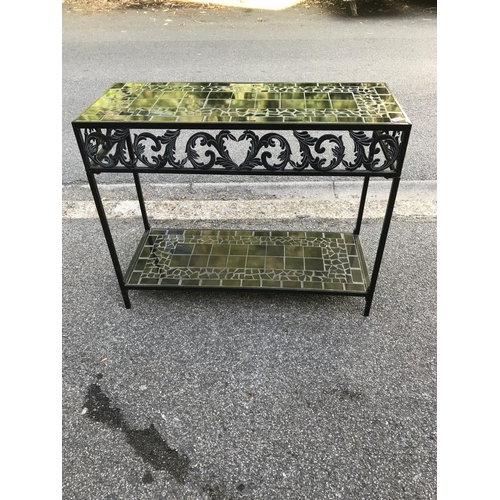 4 - 2 TIER METAL TABLE WITH TILED TOPS - GOOD FOR GARDEN OR INSIDE THE HOME - 100CMS X 40CMS X 80CMS H -... 