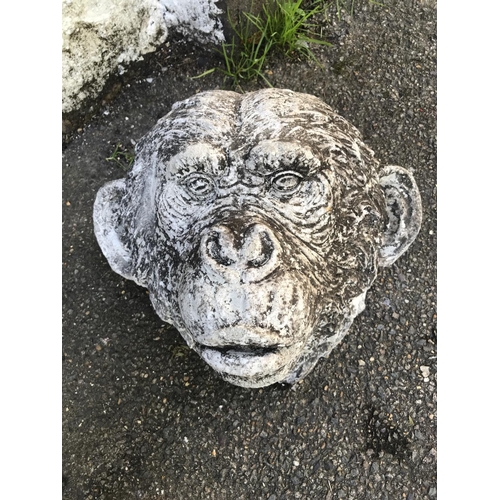 47 - LOVELY STONE GARDEN MONKEY HEAD - CAN BE WALL HUNG - 32CMS X 24CMS -  COLLECTION ONLY OR ARRANGE OWN... 