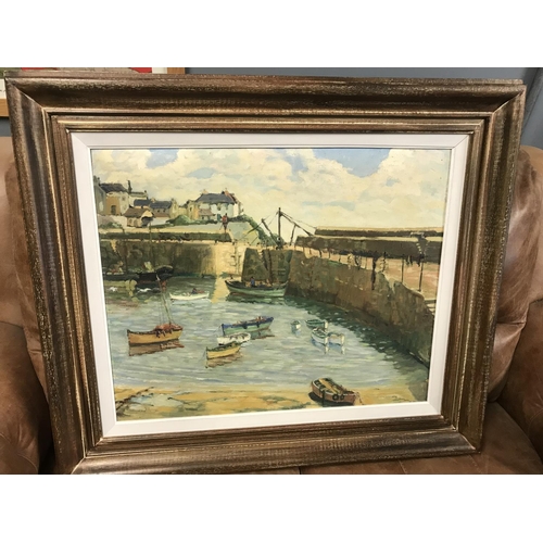 6 - LOVELY VINTAGE FRAMED OIL ON CANVAS OF A CORNISH HARBOUR - 80CMS X 70CMS - COLLECTION ONLY OR ARRANG... 