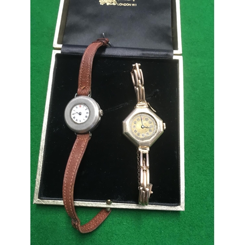 87 - VINTAGE SILVER WRIST WATCH & VINTAGE 9CT GOLD WATCH WITH 9CT GOLD BRACELET STRAP - GOLD WATCH HAS NO... 