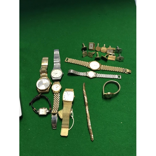 326 - QTY OF VINTAGE WATCHES INC ACCURIST,ROAMER, DUGENA,AVIA ETC & QTY OF VINTAGE CUFFLINKS - WATCHES & C... 